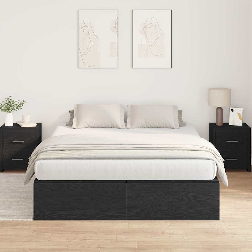 Cadre de lit avec rangement avec porte Chêne noir 140 x 200 cm