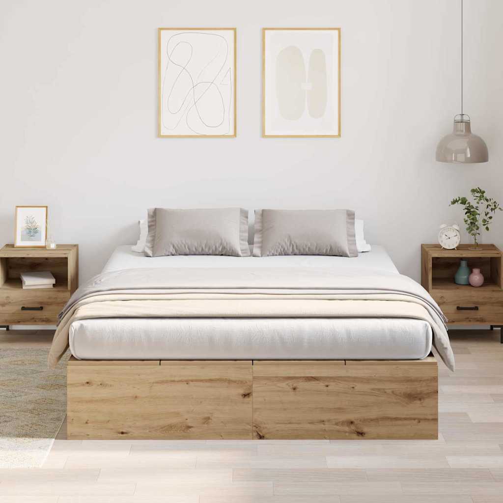 Cadre de lit avec rangement Chêne artisanal 150 x 200 cm - XIOS