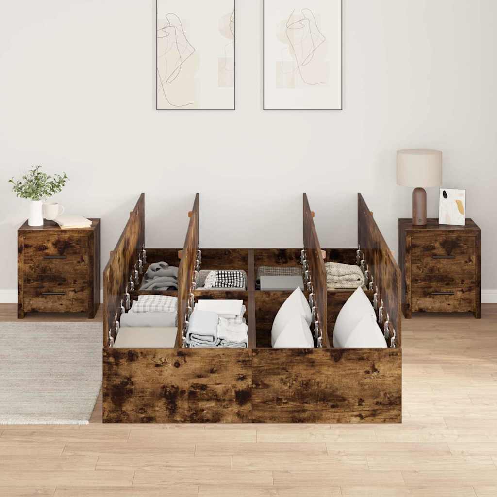 Cadre de lit avec rangement avec porte Chêne fumé 120 x 190 cm - XIOS