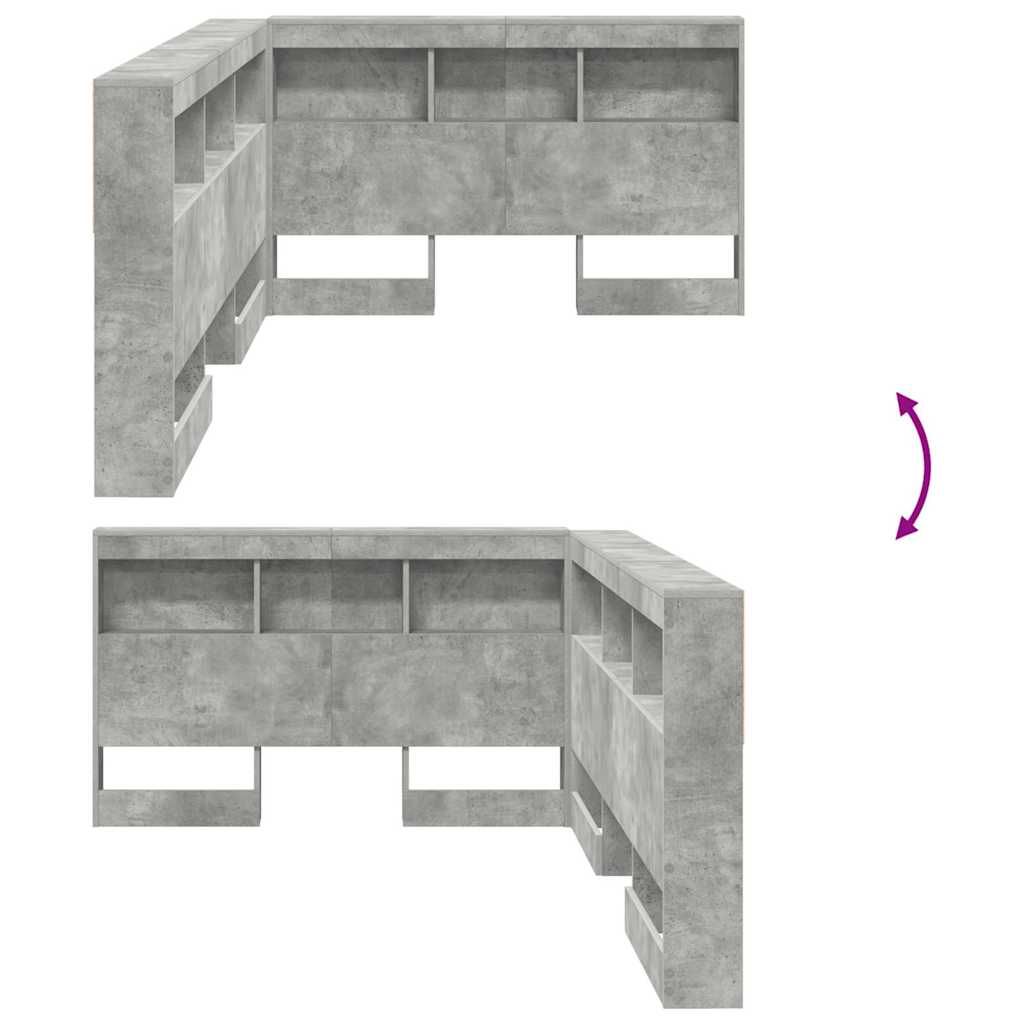 Tête de lit de rangement Gris béton Bois d'ingénierie