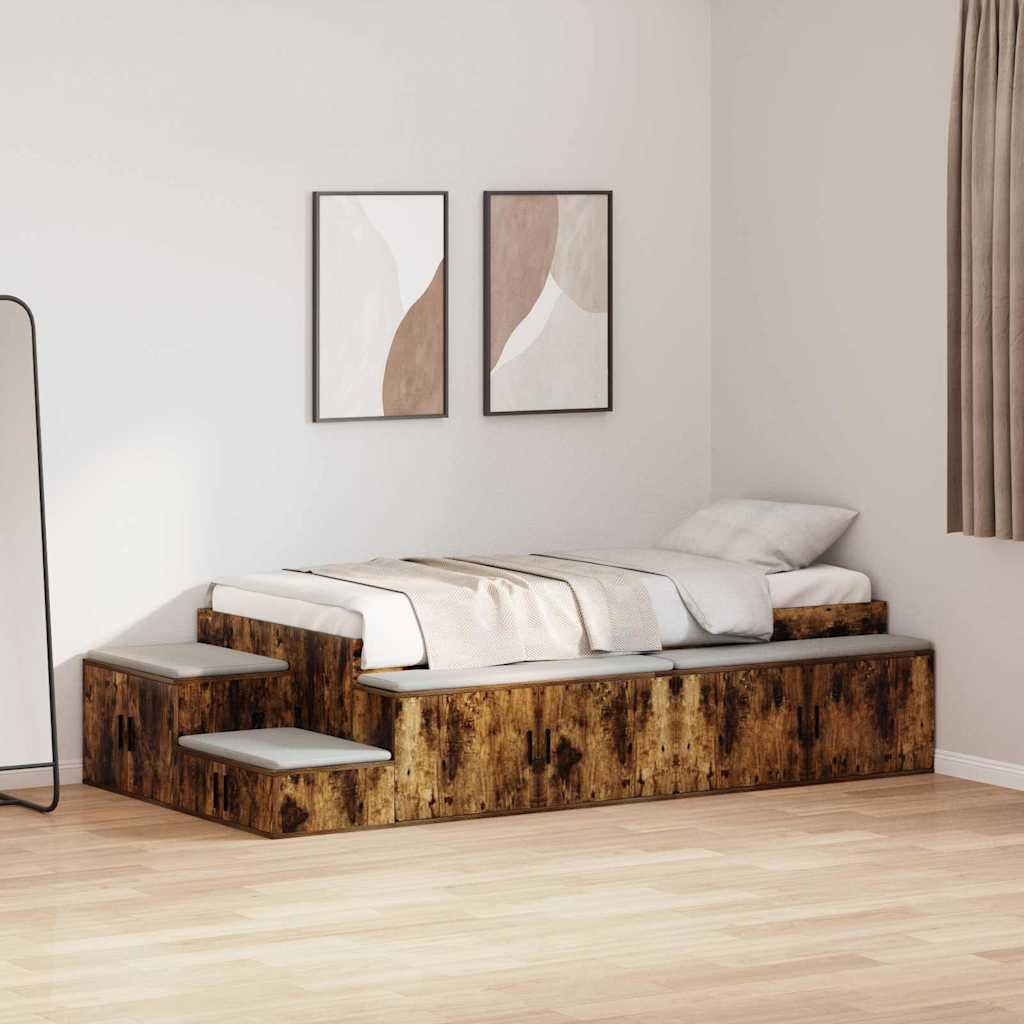 Cadre de lit avec rangement Chêne fumé 90 cm Bois d'ingénierie - XIOS