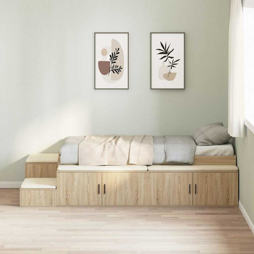 Cadre de lit avec rangement avec étagère Chêne Sonoma 75 cm