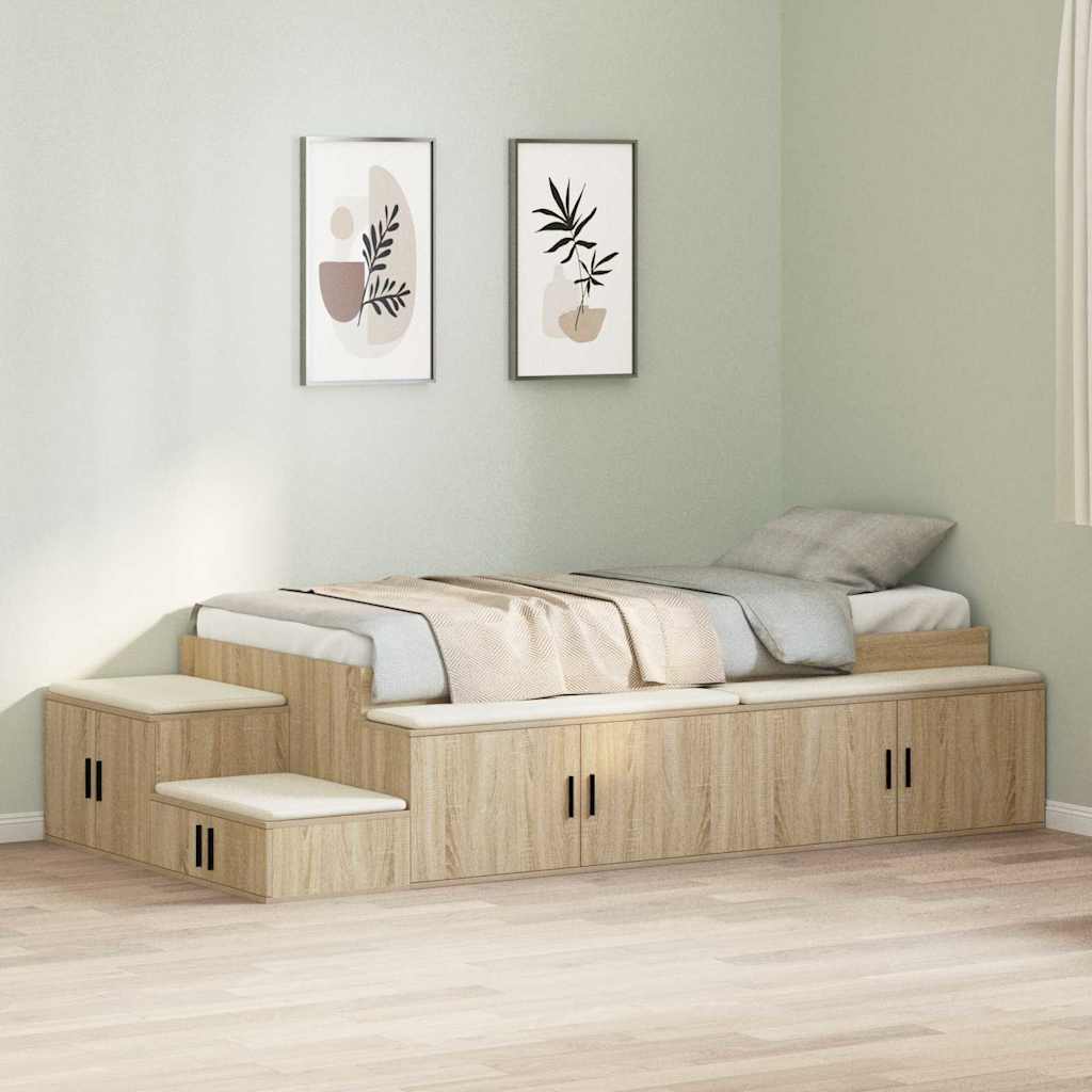 Cadre de lit avec rangement avec étagère Chêne Sonoma 75 cm