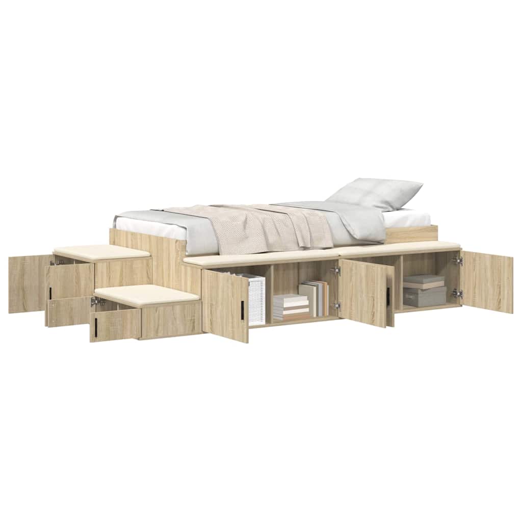 Cadre de lit avec rangement avec étagère Chêne Sonoma 75 cm