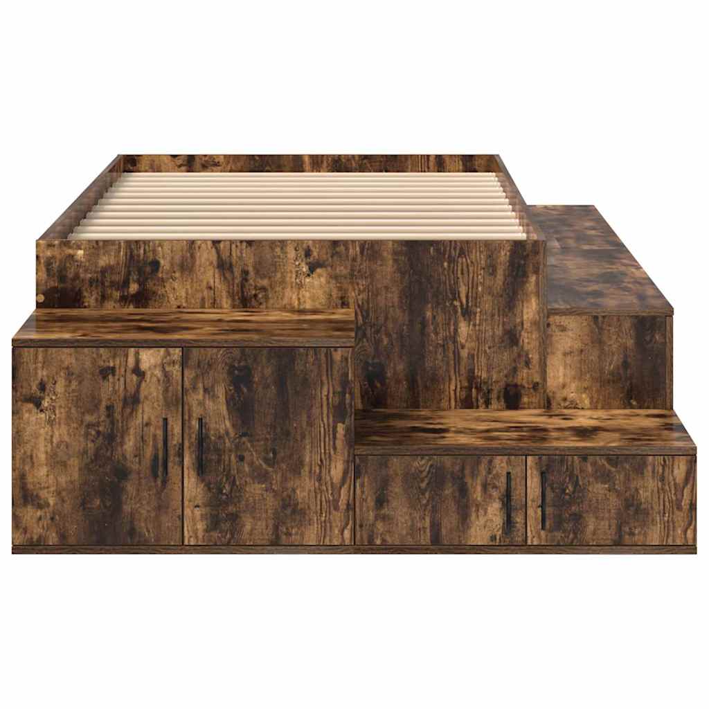 Cadre de lit avec rangement Chêne fumé 75 cm Bois d'ingénierie
