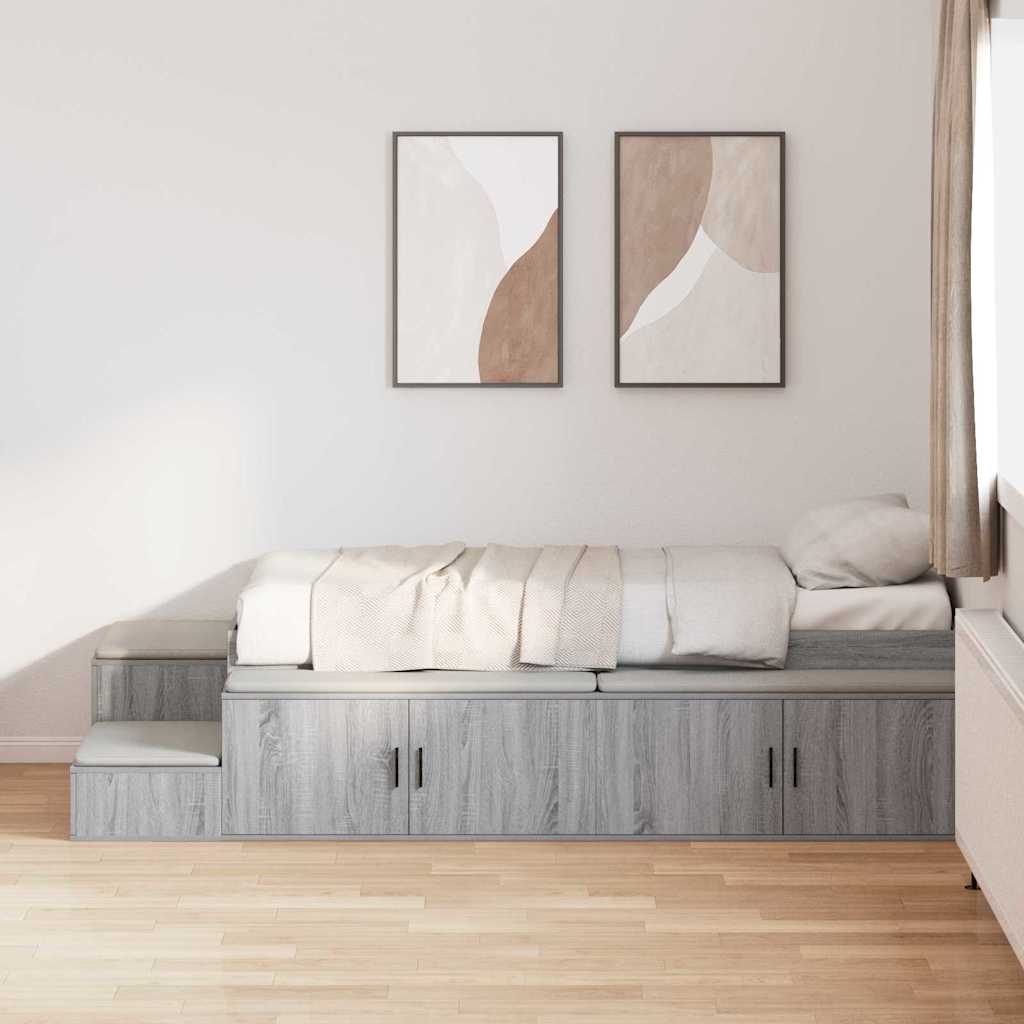 Cadre de lit avec rangement Gris Sonoma 75 cm Bois d'ingénierie - XIOS