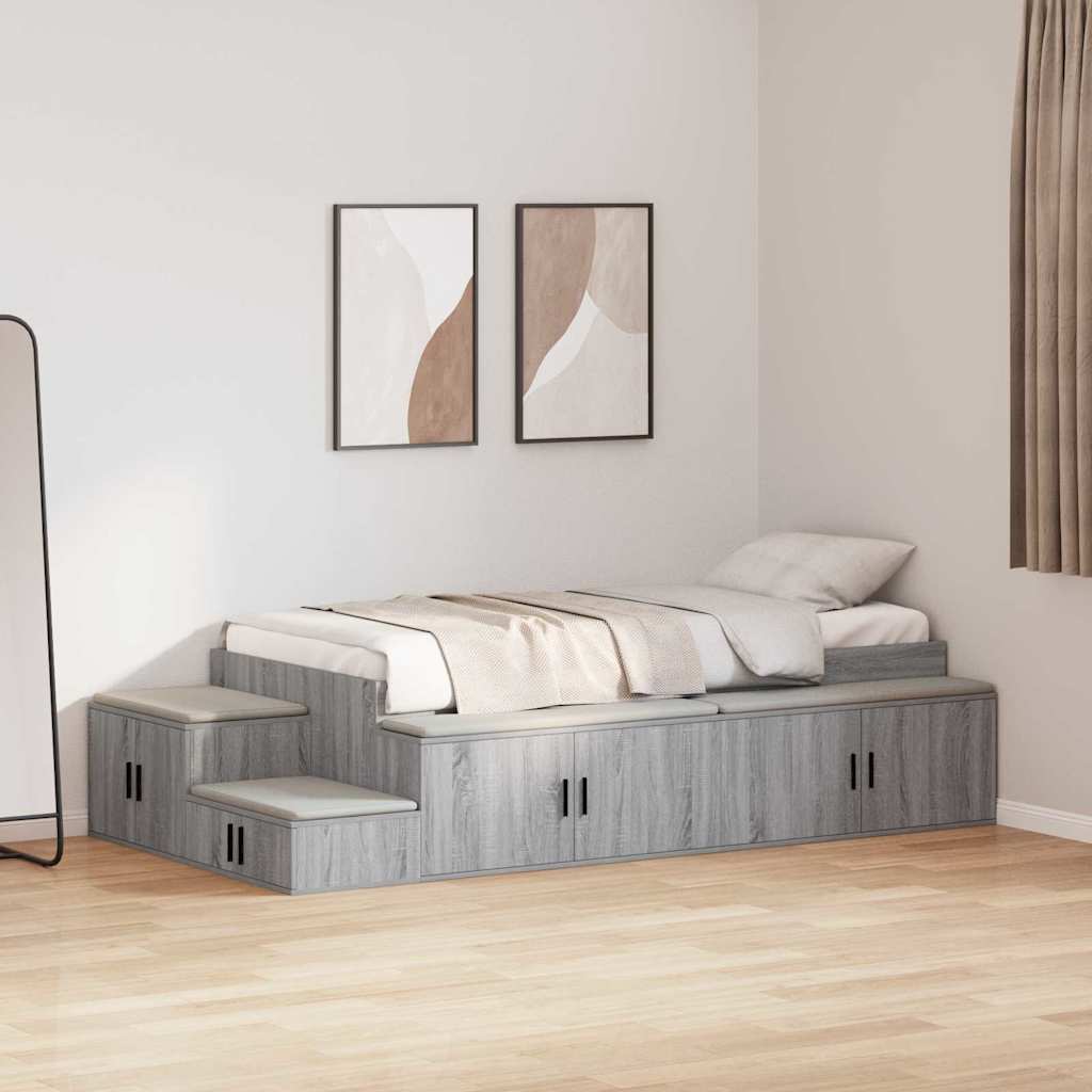 Cadre de lit avec rangement Gris Sonoma 75 cm Bois d'ingénierie - XIOS