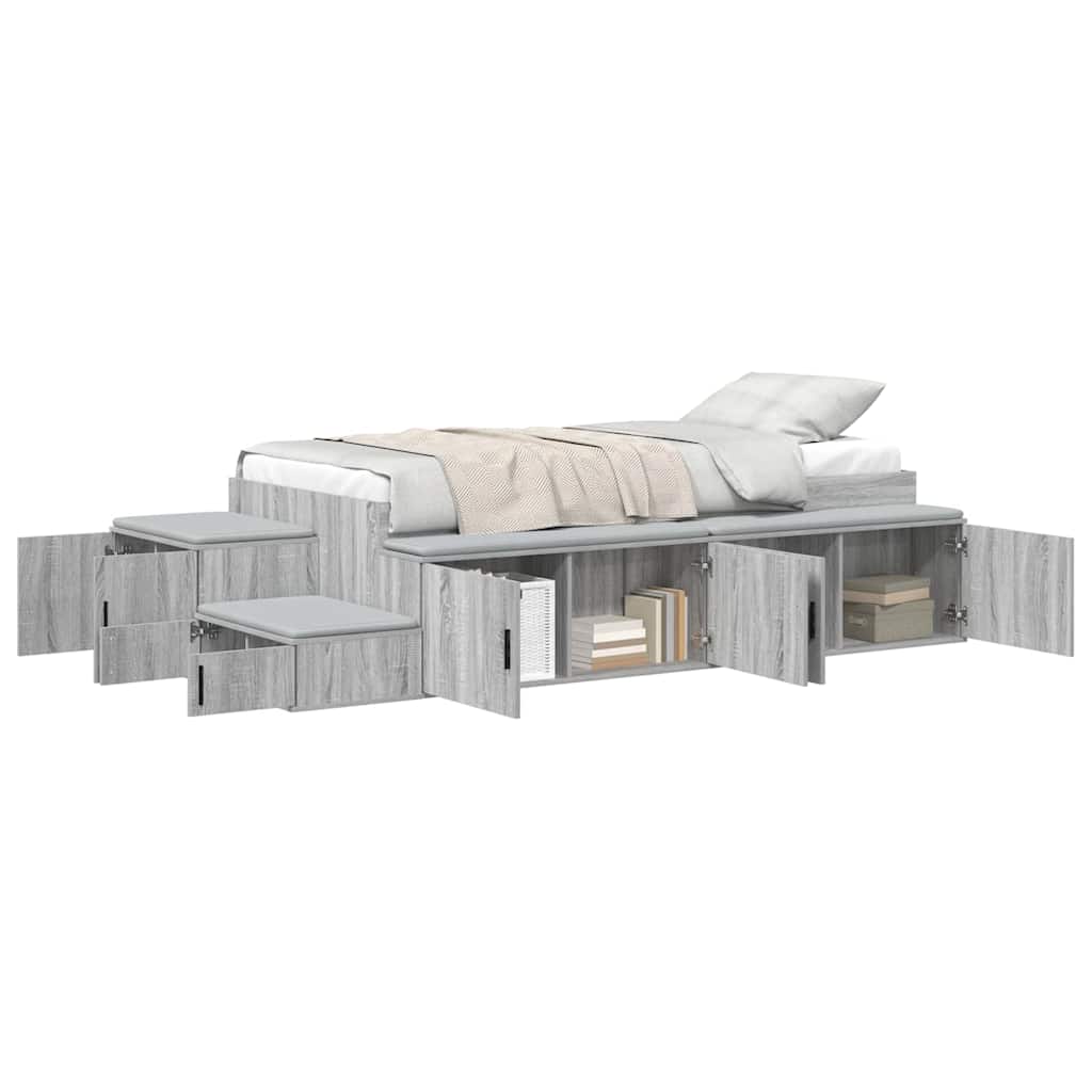 Cadre de lit avec rangement Gris Sonoma 75 cm Bois d'ingénierie - XIOS