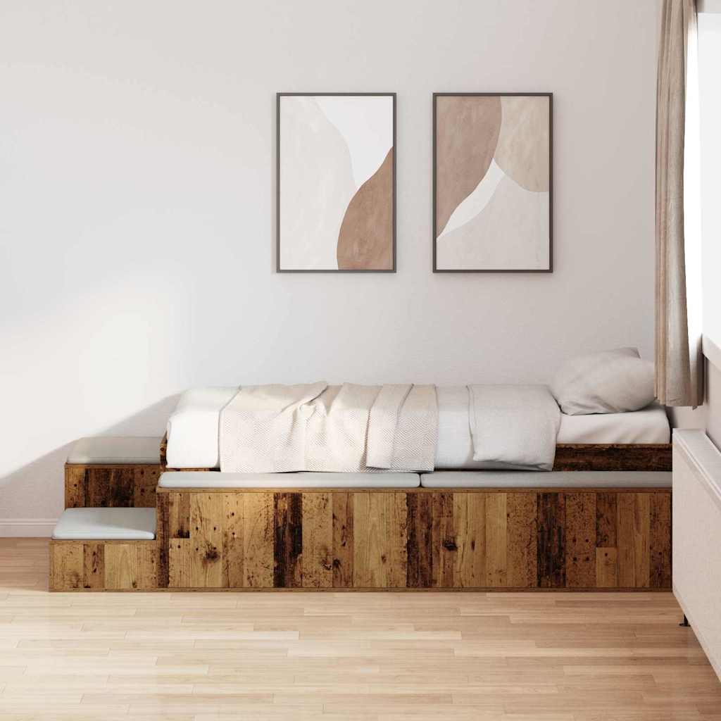 Cadre de lit avec rangement Bois Ancien 75 cm Bois d'ingénierie