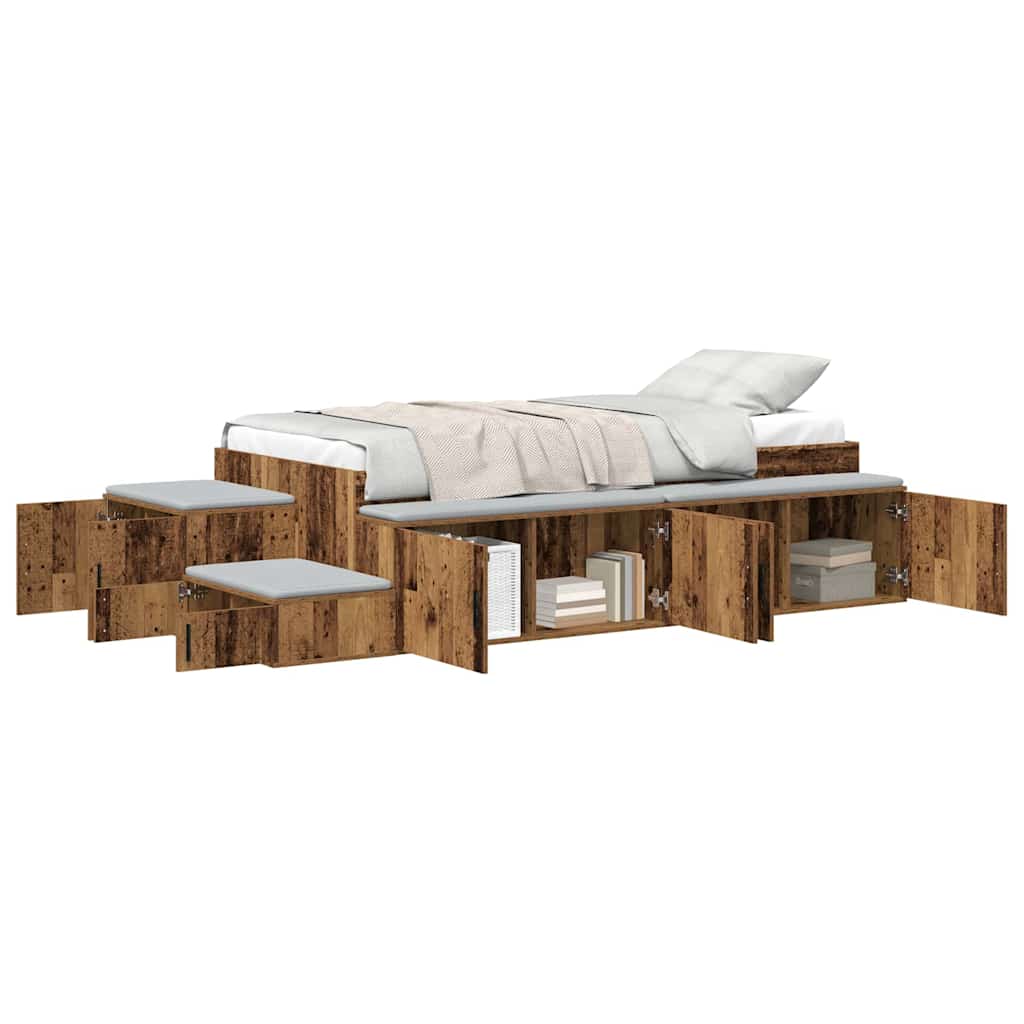 Cadre de lit avec rangement Bois Ancien 75 cm Bois d'ingénierie