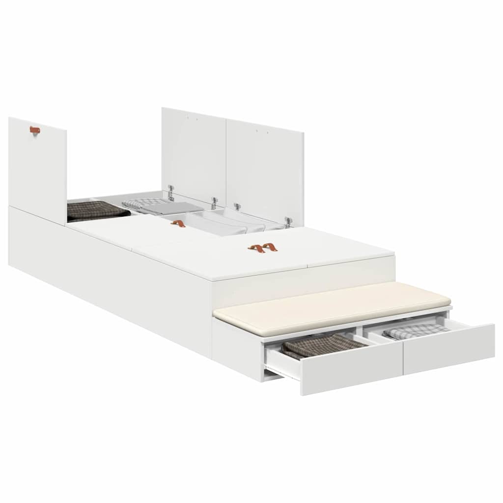 Cadre de lit avec rangement Blanc 90 cm Bois d'ingénierie - XIOS