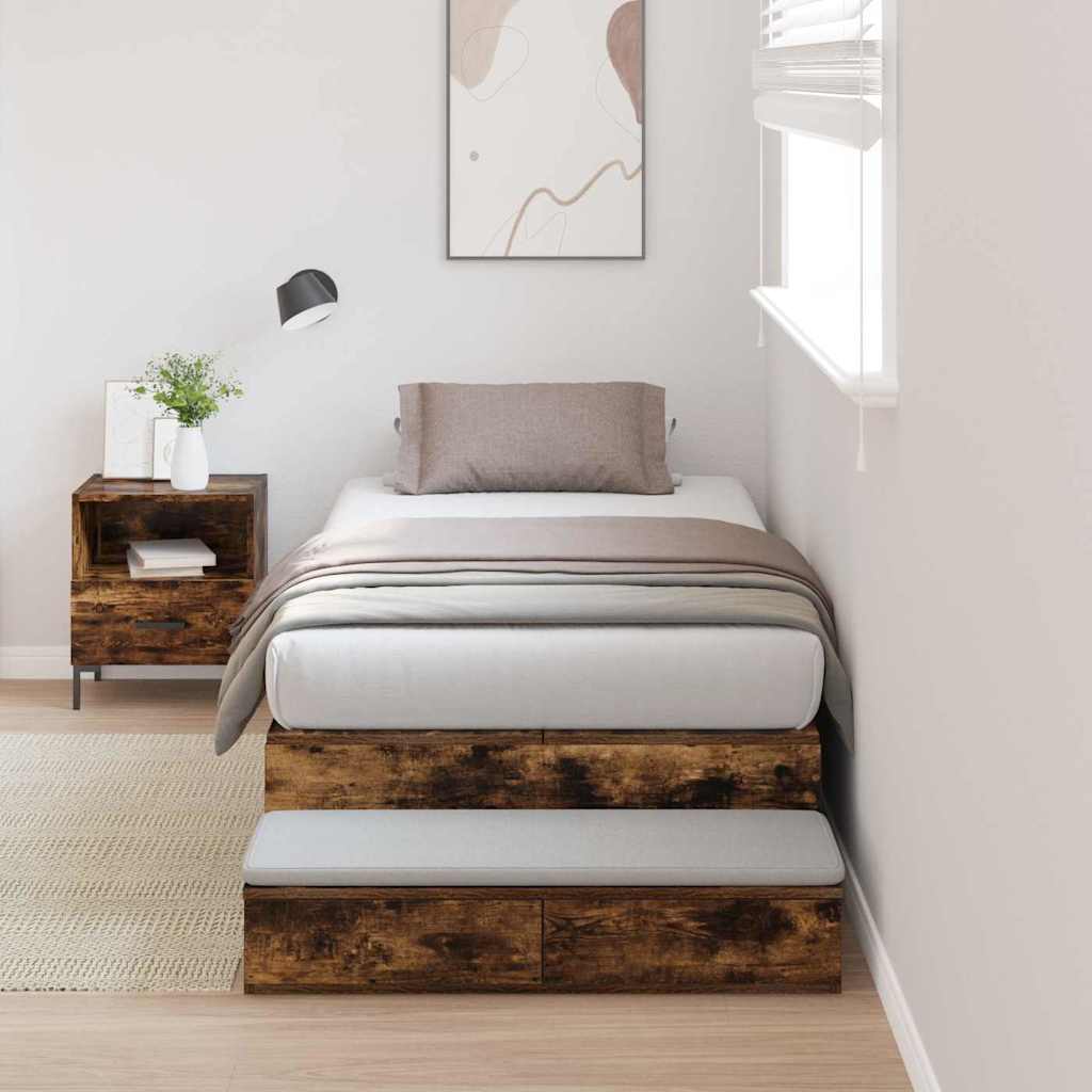 Cadre de lit avec rangement Chêne fumé 90 cm Bois d'ingénierie - XIOS