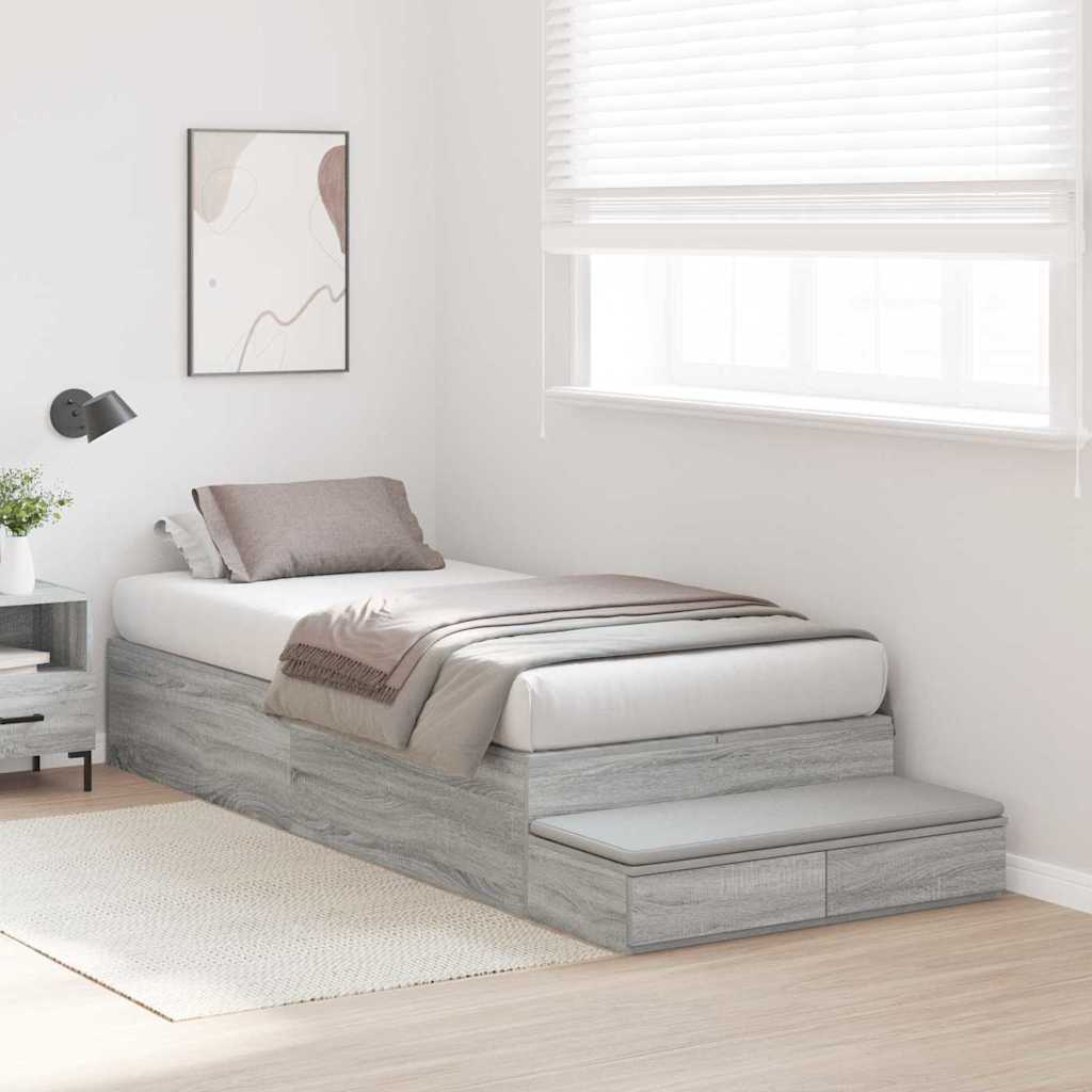 Cadre de lit avec rangement Gris Sonoma 90 cm Bois d'ingénierie - XIOS
