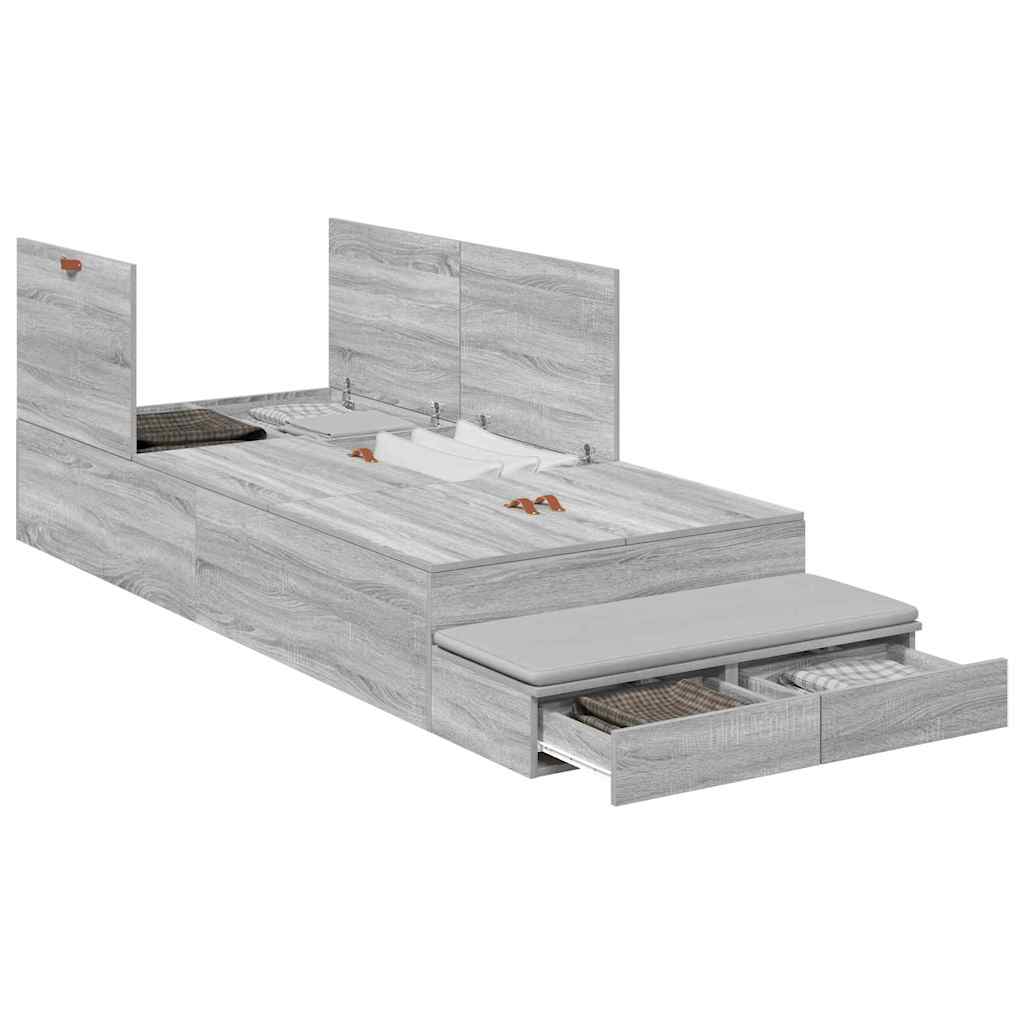 Cadre de lit avec rangement Gris Sonoma 90 cm Bois d'ingénierie - XIOS