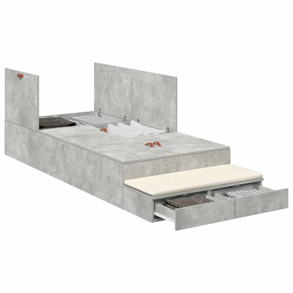 Cadre de lit avec rangement Gris béton 100 cm Bois d'ingénierie - XIOS