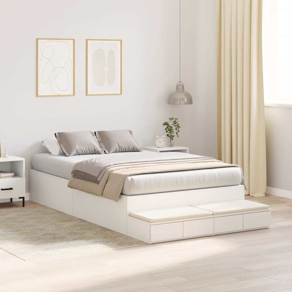 Cadre de lit avec rangement Blanc 120 cm Bois d'ingénierie