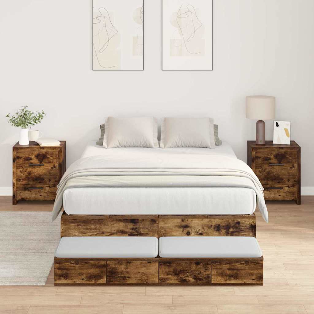 Cadre de lit avec rangement Chêne fumé 120 cm Bois d'ingénierie