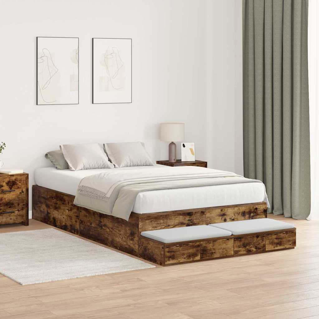 Cadre de lit avec rangement Chêne fumé 120 cm Bois d'ingénierie
