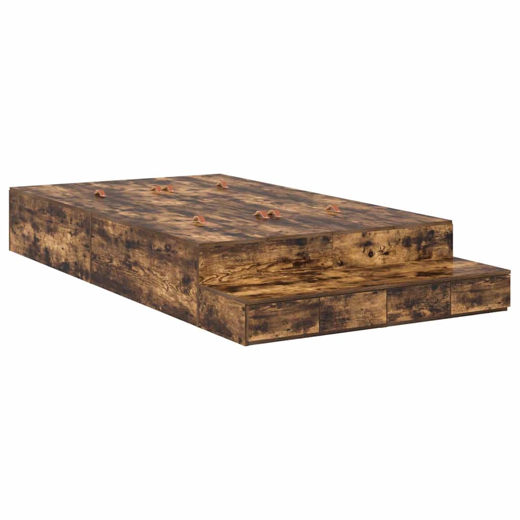 Cadre de lit avec rangement Chêne fumé 120 cm Bois d'ingénierie