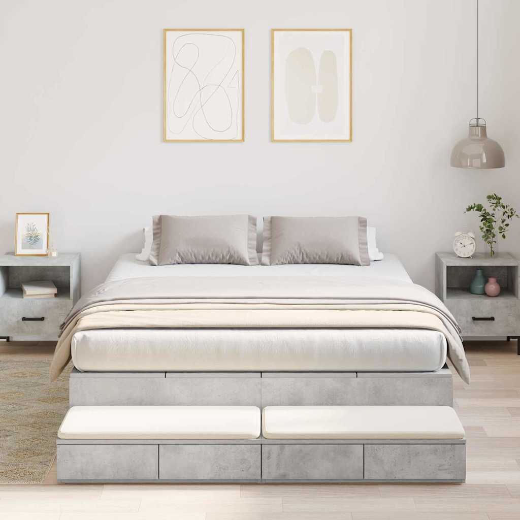 Cadre de lit avec rangement Gris béton 150 cm Bois d'ingénierie - XIOS