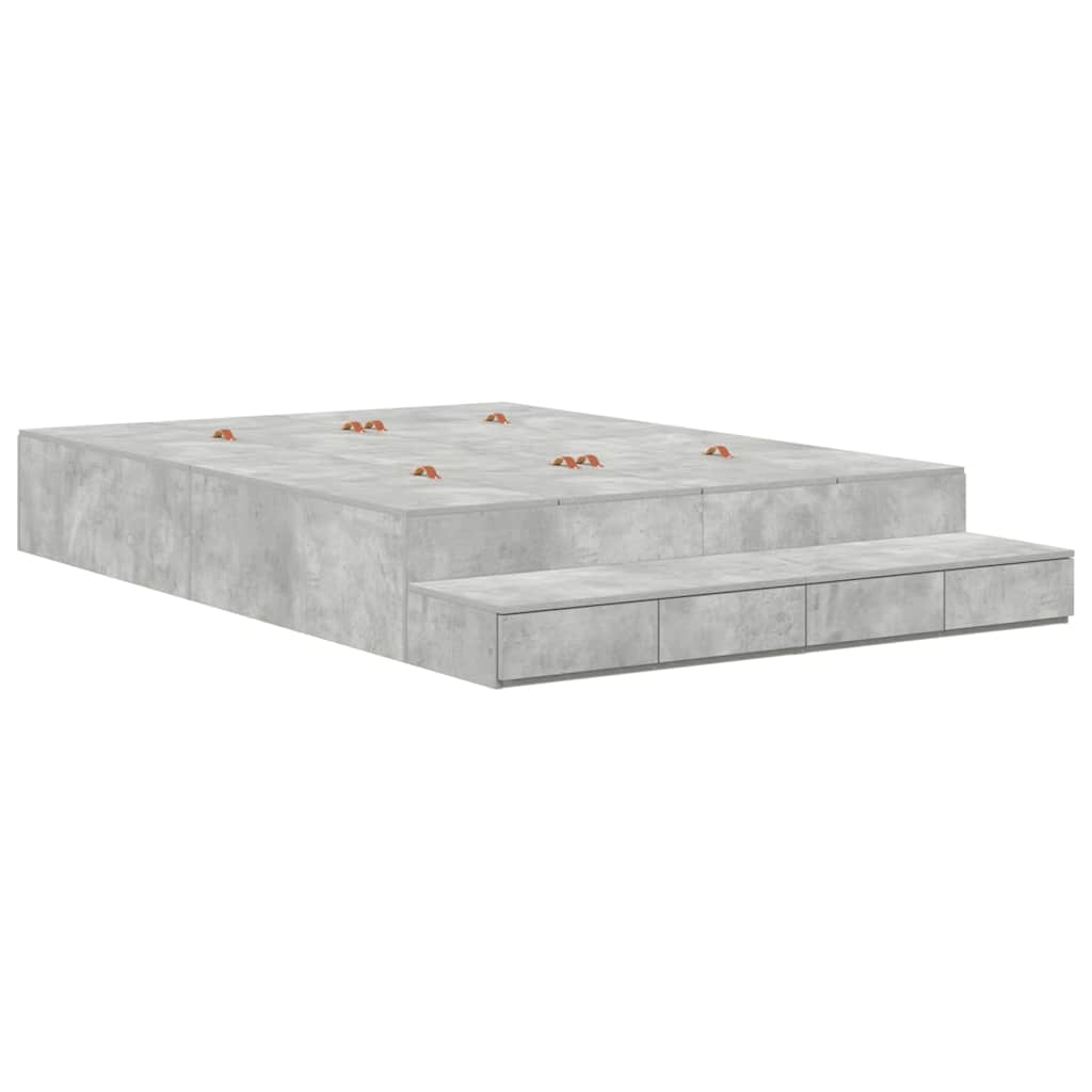 Cadre de lit avec rangement Gris béton 150 cm Bois d'ingénierie - XIOS
