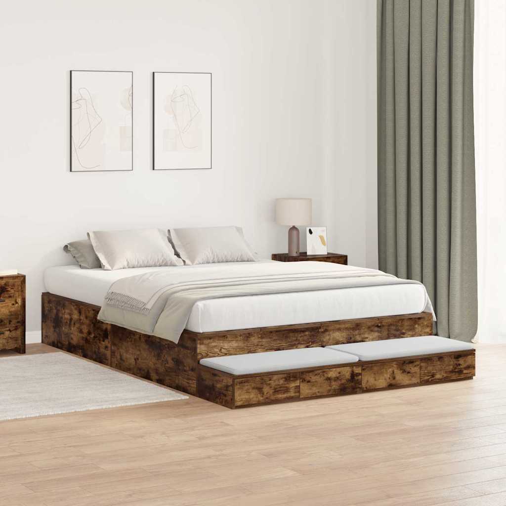 Cadre de lit avec rangement Chêne fumé 150 cm Bois d'ingénierie - XIOS