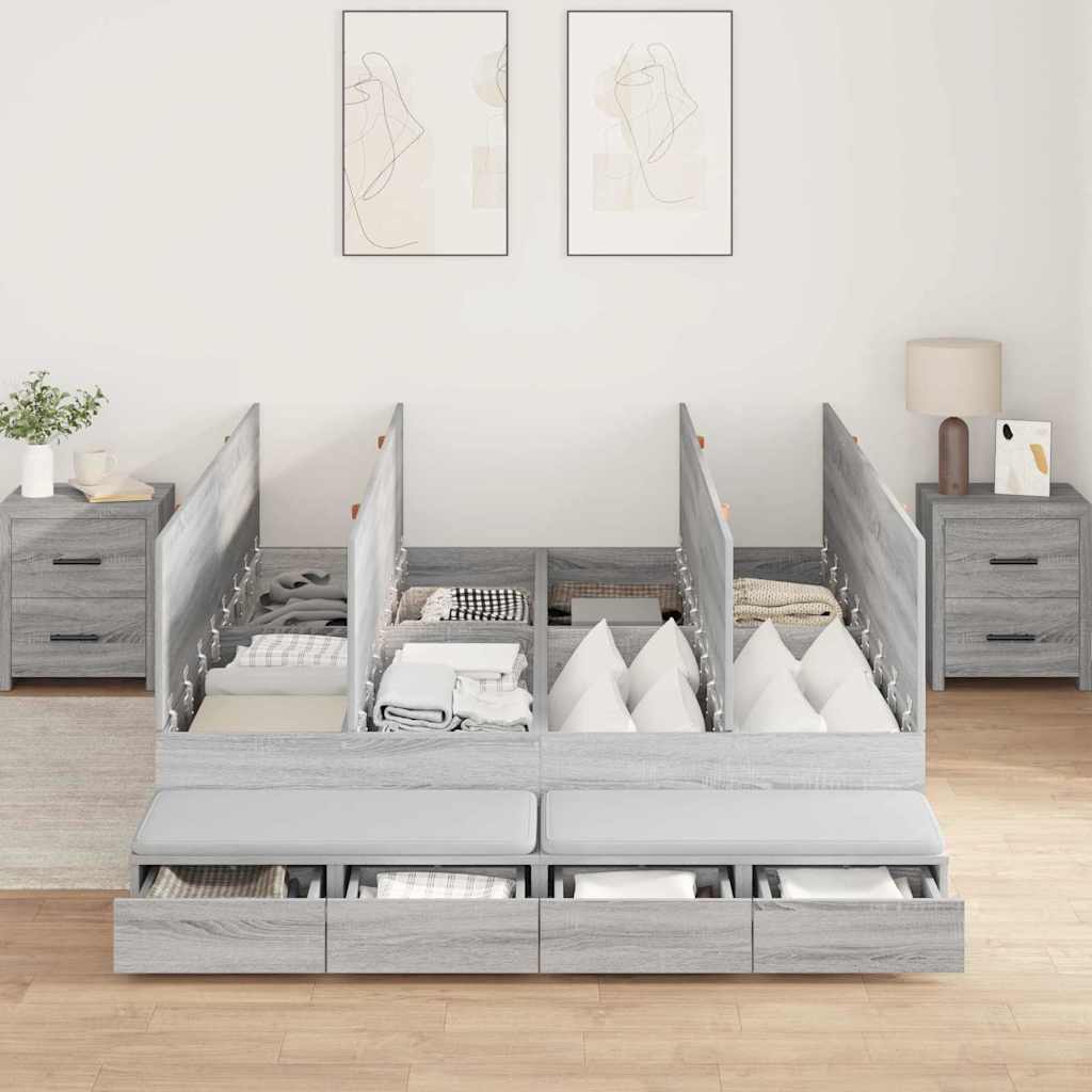Cadre de lit avec rangement avec tiroir Gris Sonoma 150 cm - XIOS