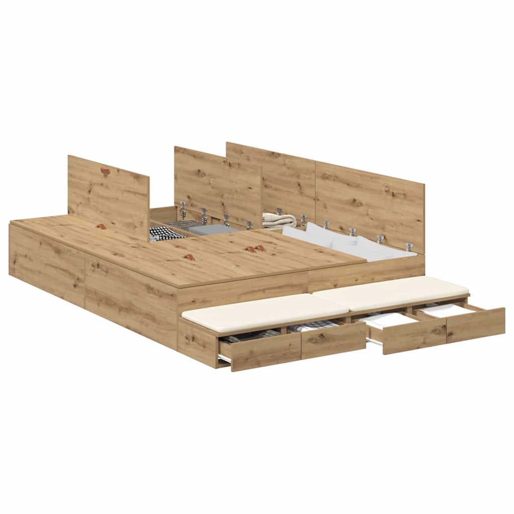 Cadre de lit avec rangement avec tiroir Chêne artisanal 150 cm - XIOS