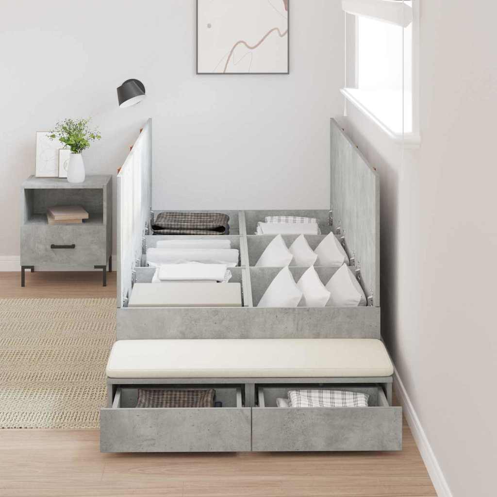 Cadre de lit avec rangement Gris béton 90 cm Bois d'ingénierie - XIOS