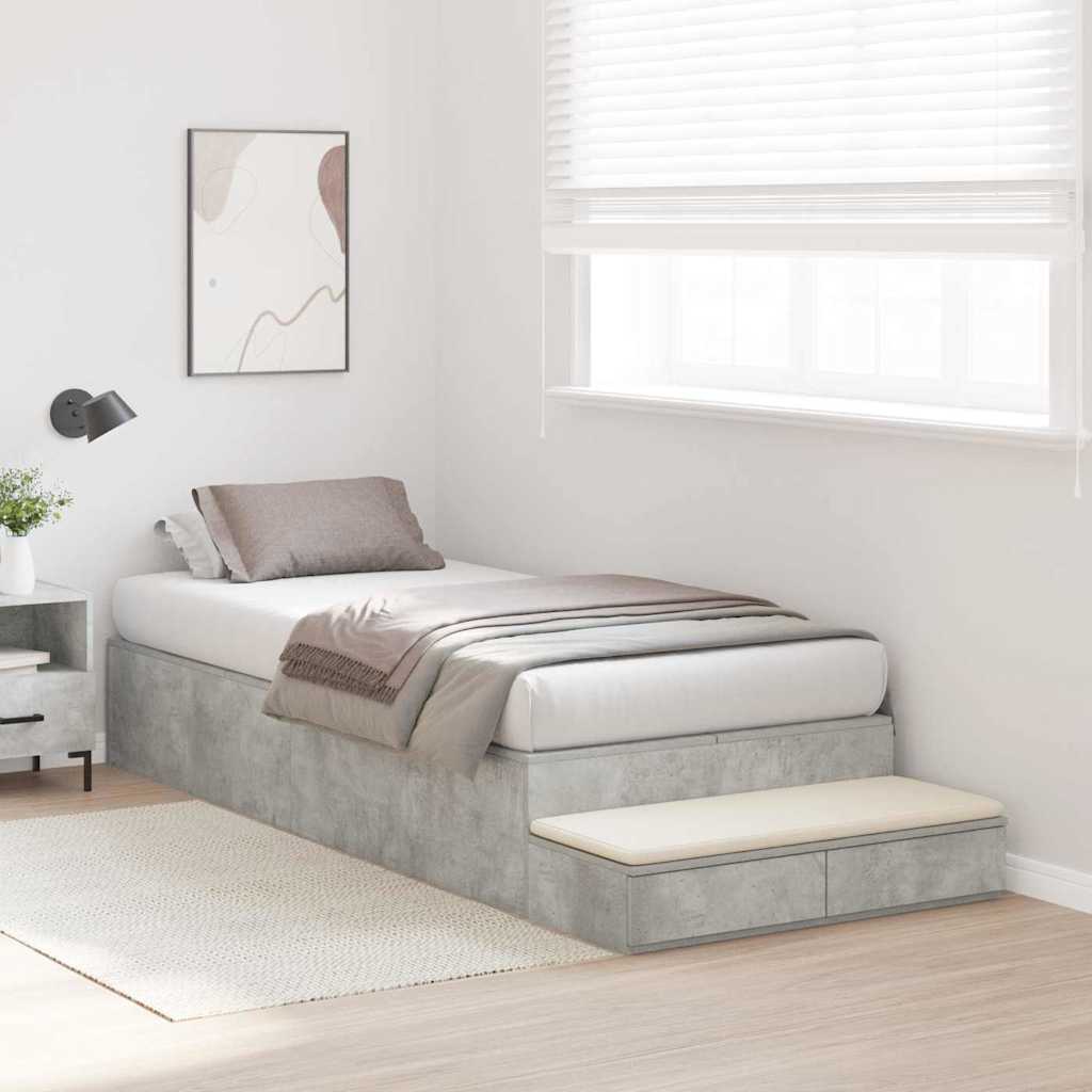 Cadre de lit avec rangement Gris béton 90 cm Bois d'ingénierie - XIOS