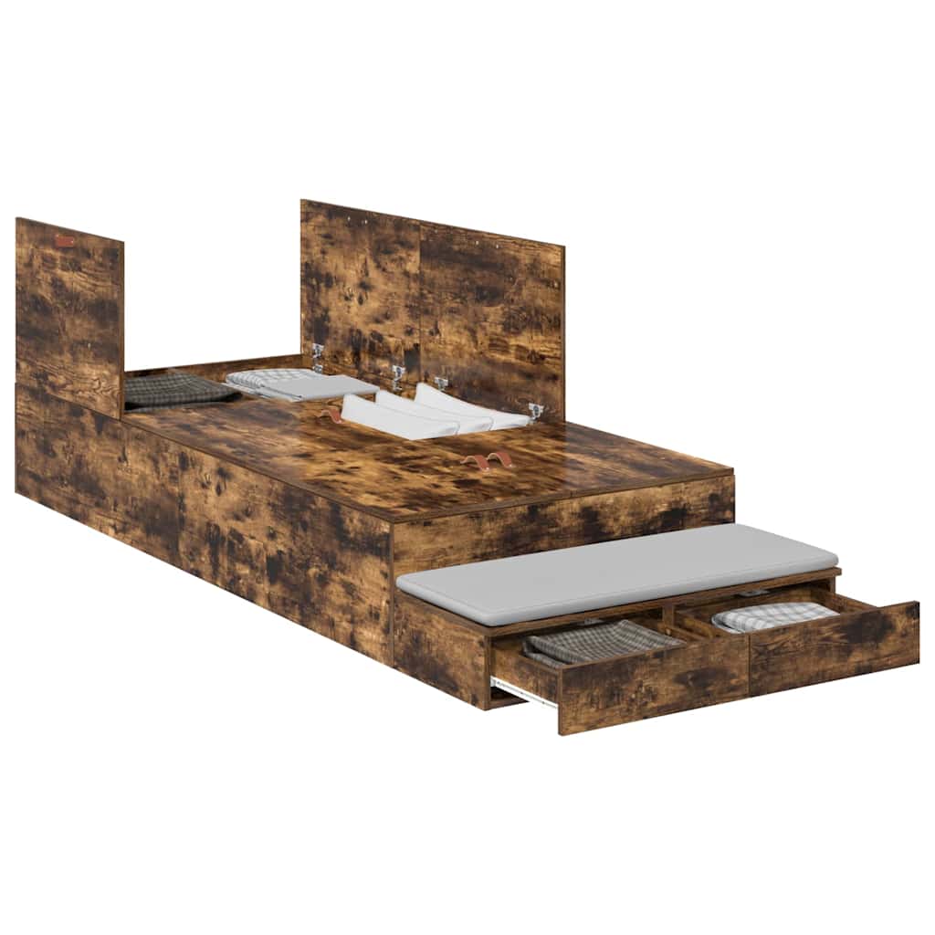 Cadre de lit avec rangement Chêne fumé 90 cm Bois d'ingénierie - XIOS
