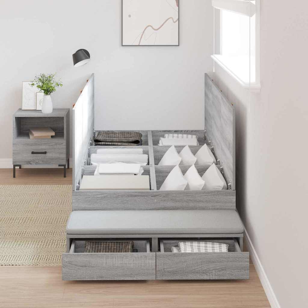 Cadre de lit avec rangement Gris Sonoma 90 cm Bois d'ingénierie - XIOS