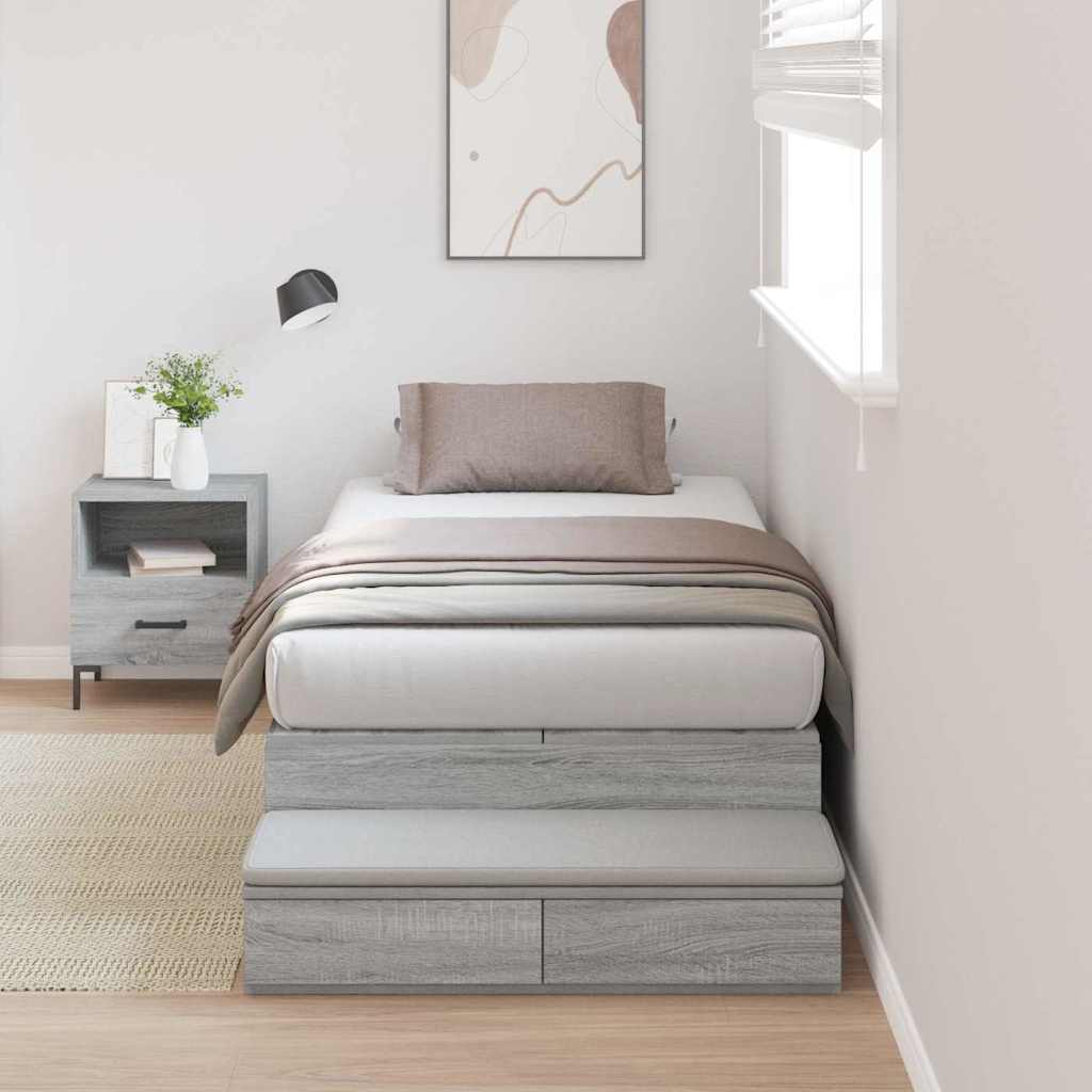 Cadre de lit avec rangement Gris Sonoma 75 cm Bois d'ingénierie