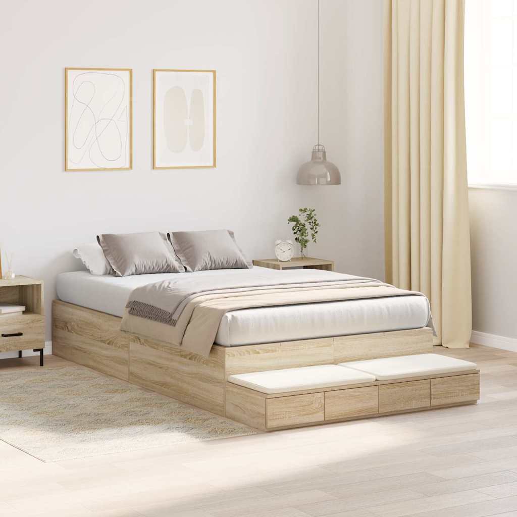 Cadre de lit avec rangement avec tiroir Chêne Sonoma 120 cm