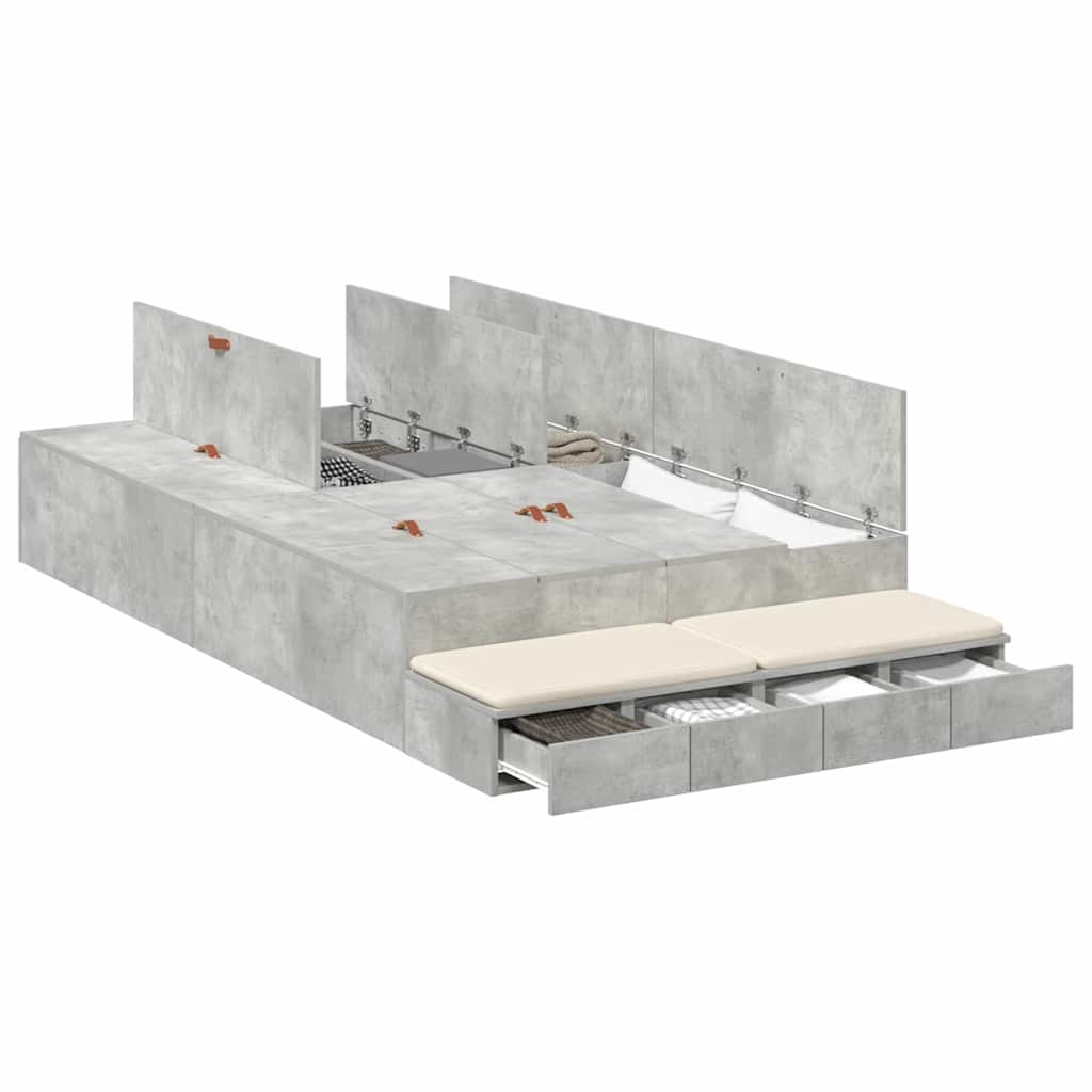 Cadre de lit avec rangement Gris béton 120 cm Bois d'ingénierie - XIOS