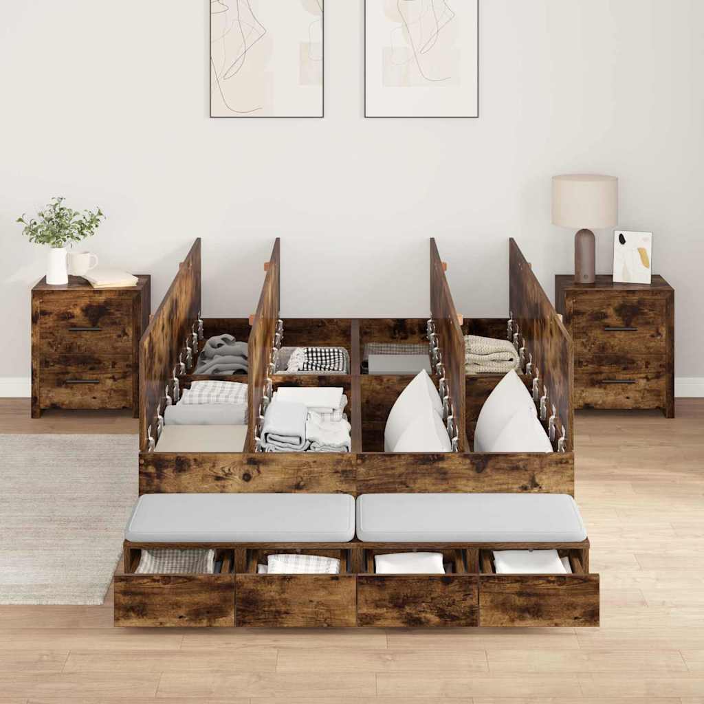 Cadre de lit avec rangement Chêne fumé 120 cm Bois d'ingénierie