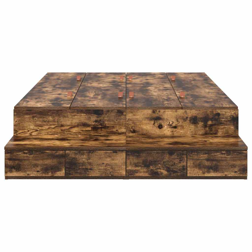 Cadre de lit avec rangement Chêne fumé 120 cm Bois d'ingénierie