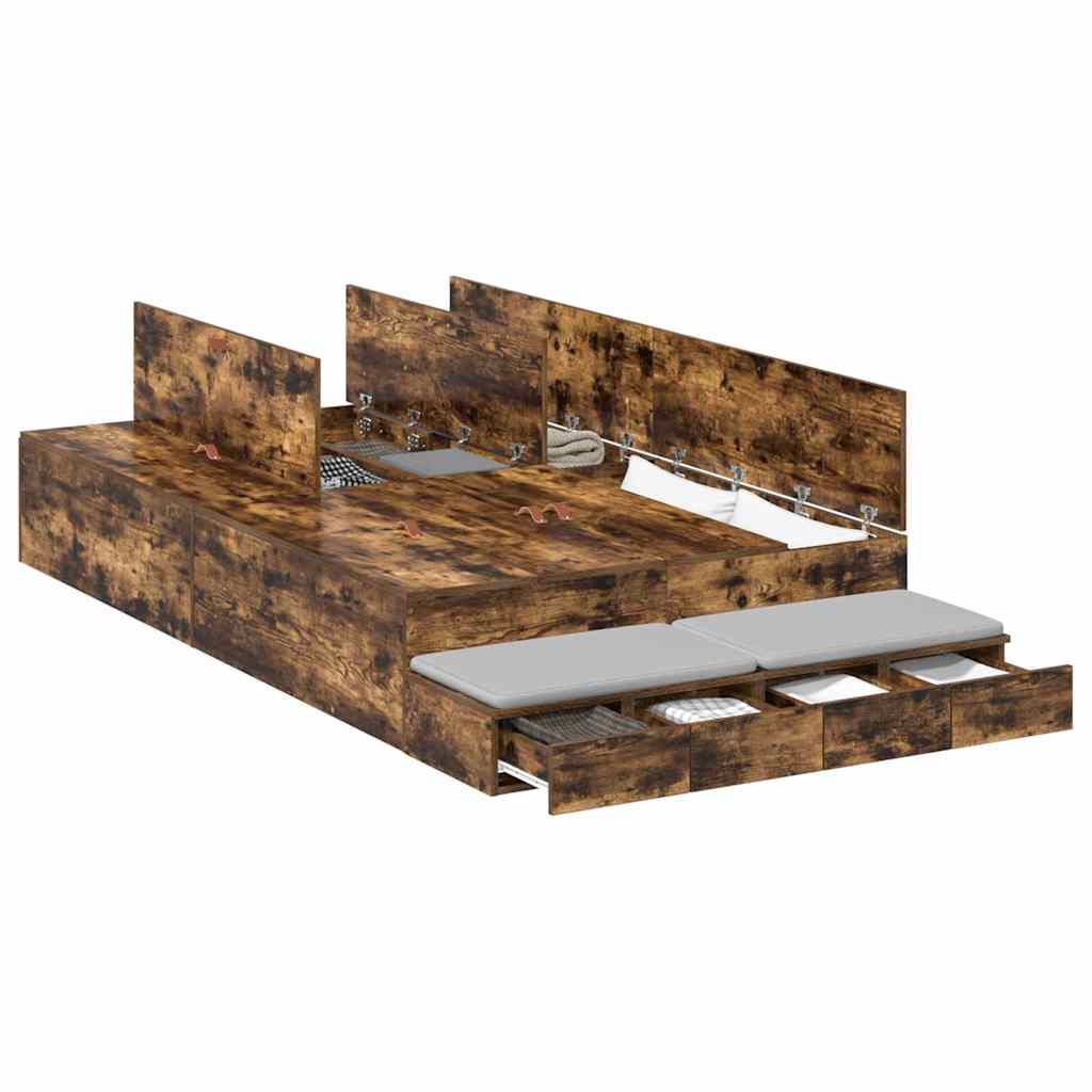 Cadre de lit avec rangement Chêne fumé 120 cm Bois d'ingénierie