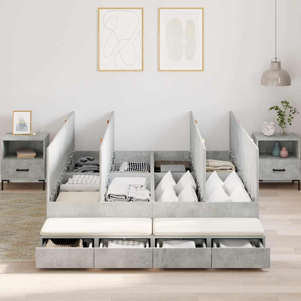 Cadre de lit avec rangement Gris béton 140 cm Bois d'ingénierie - XIOS