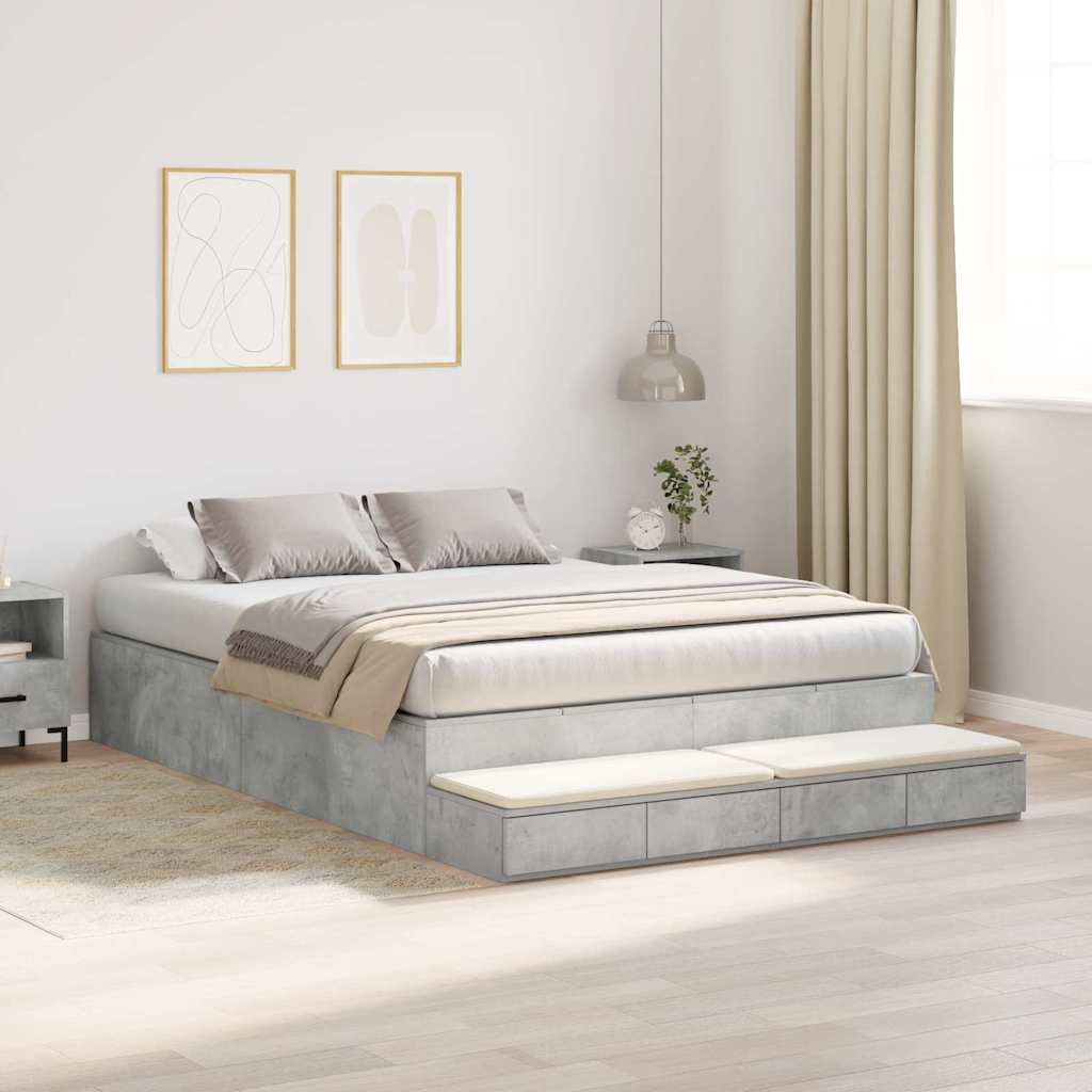 Cadre de lit avec rangement Gris béton 140 cm Bois d'ingénierie - XIOS