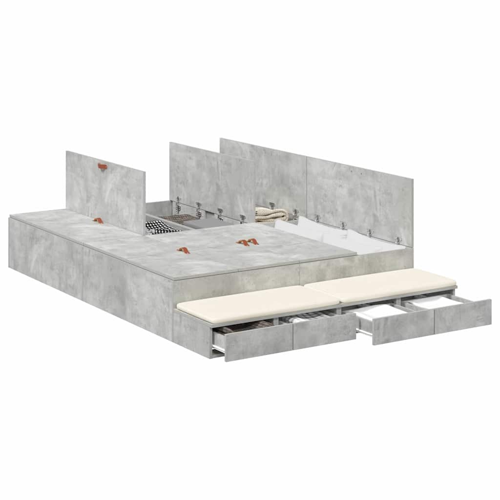 Cadre de lit avec rangement Gris béton 140 cm Bois d'ingénierie - XIOS