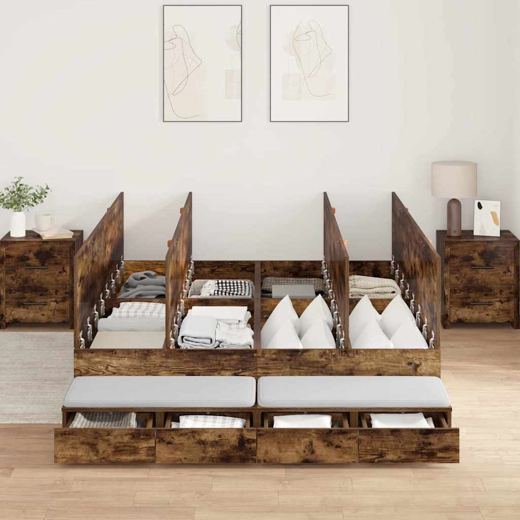 Cadre de lit avec rangement Chêne fumé 140 cm Bois d'ingénierie - XIOS