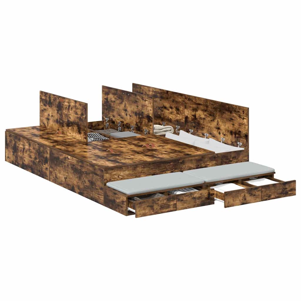 Cadre de lit avec rangement Chêne fumé 140 cm Bois d'ingénierie - XIOS