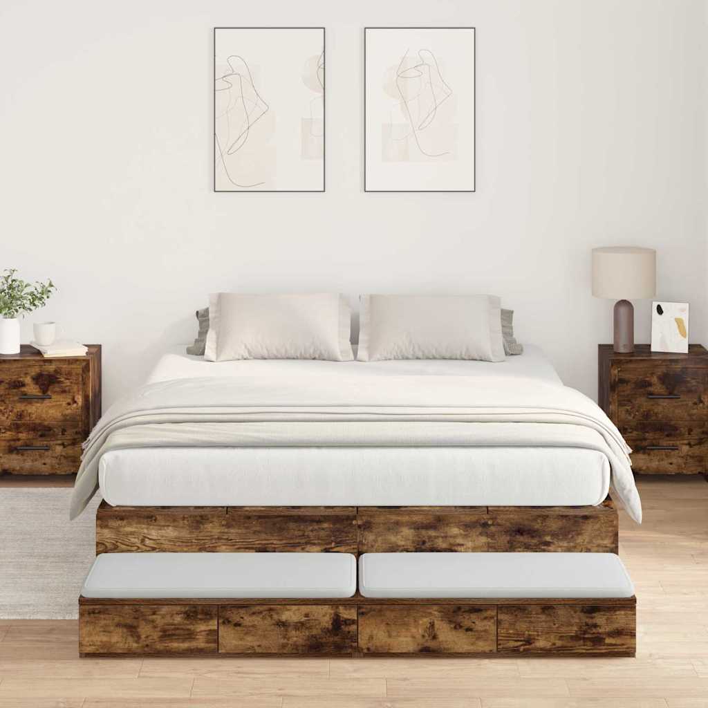 Cadre de lit avec rangement Chêne fumé 135 cm Bois d'ingénierie - XIOS
