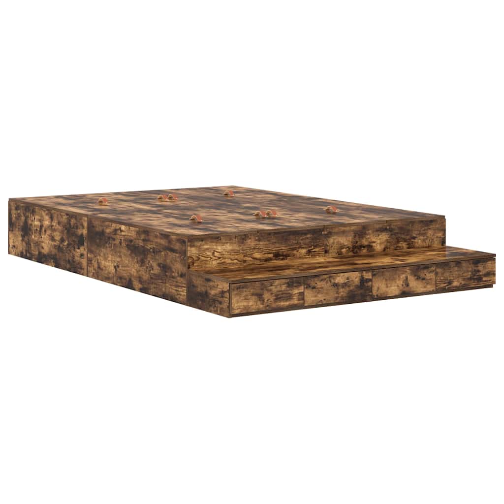 Cadre de lit avec rangement Chêne fumé 135 cm Bois d'ingénierie - XIOS