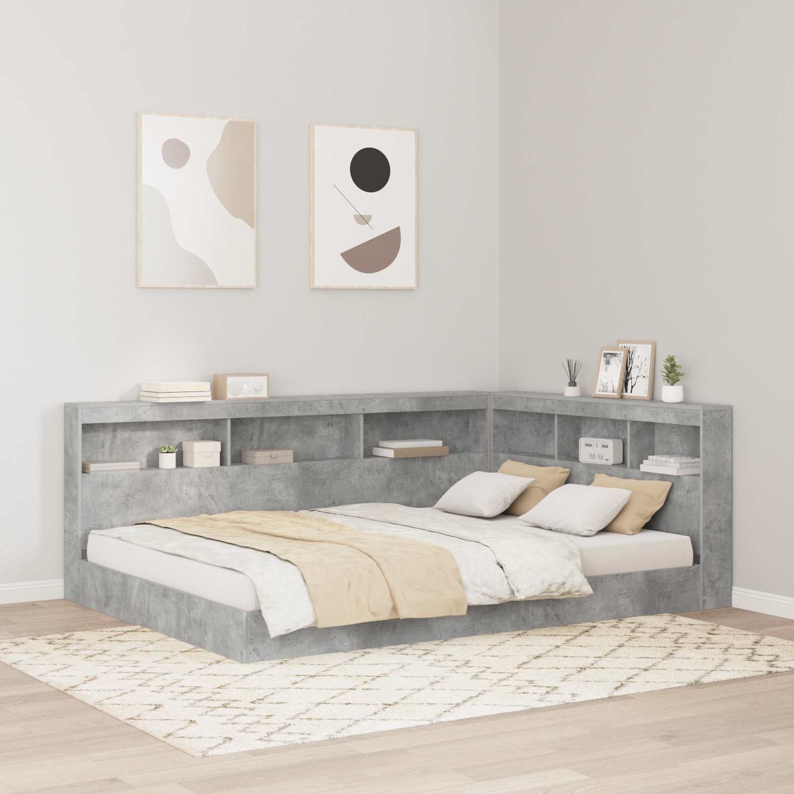 Lit Bibliothèque Gris béton 140 x 200 cm Bois d'ingénierie - XIOS