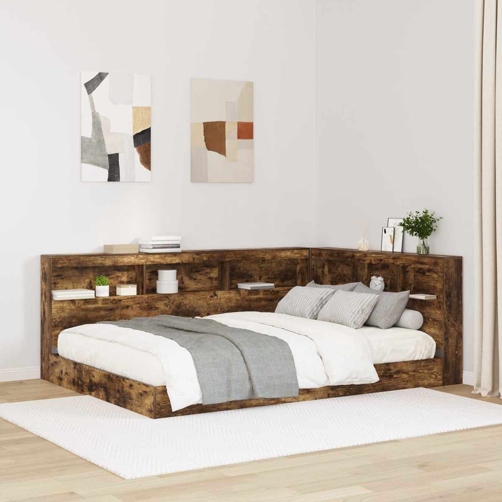 Lit Bibliothèque Chêne fumé 140 x 200 cm Bois d'ingénierie - XIOS