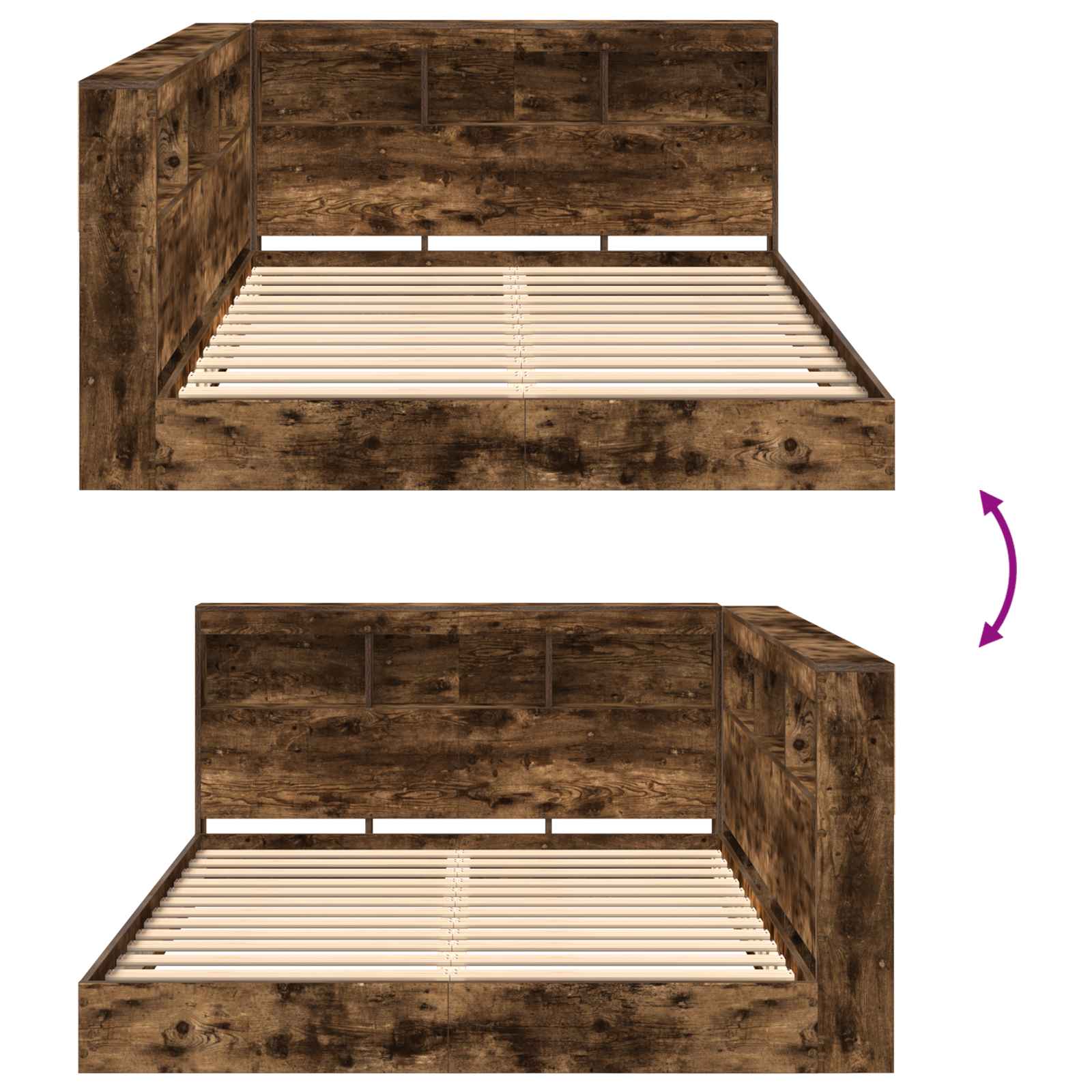 Lit Bibliothèque Chêne fumé 140 x 200 cm Bois d'ingénierie