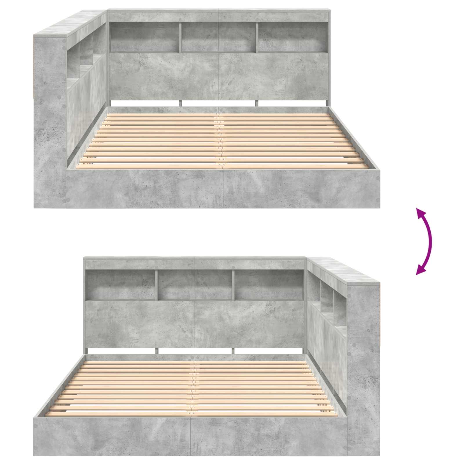 Lit Bibliothèque Gris béton 160 x 200 cm Bois d'ingénierie - XIOS