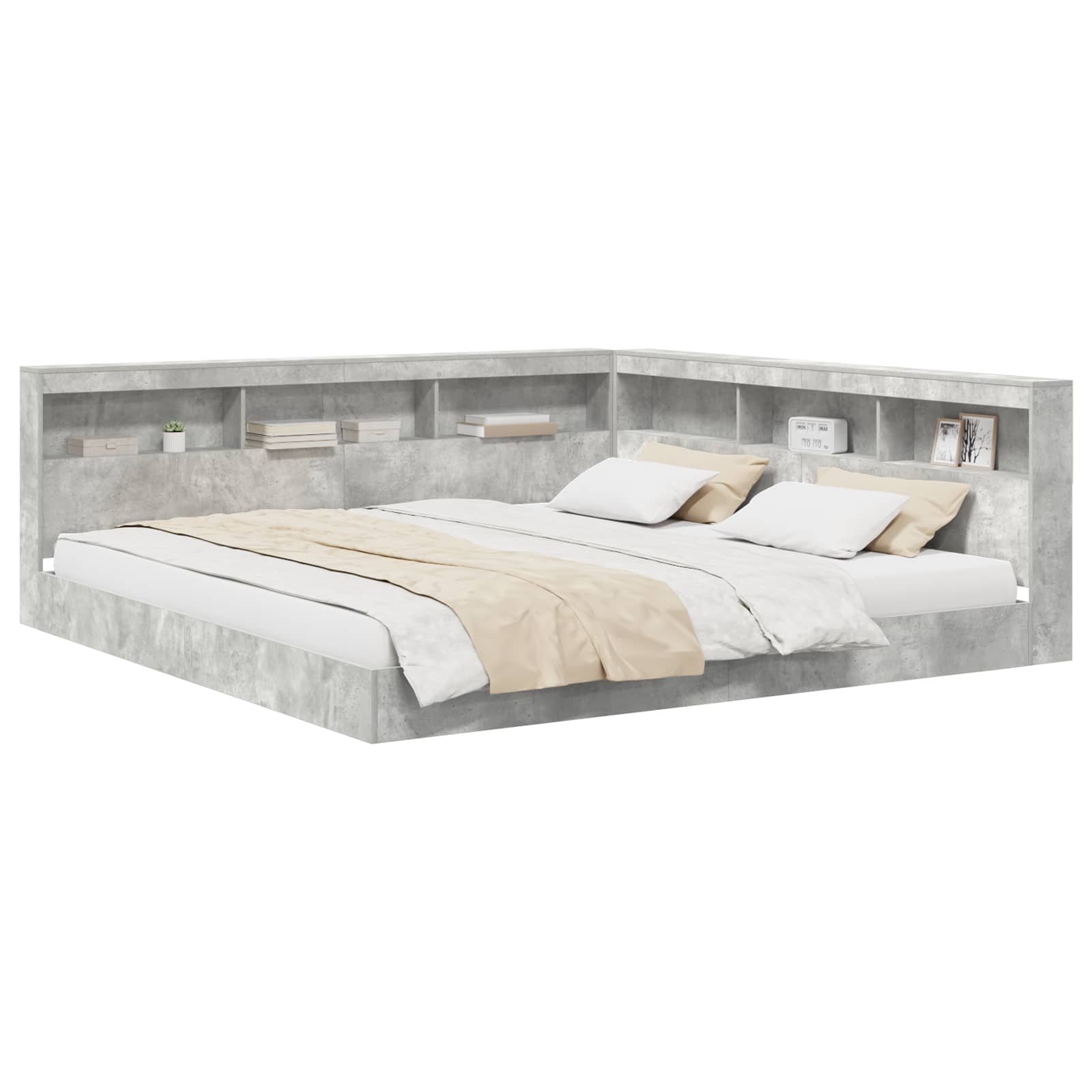 Lit Bibliothèque Gris béton 180 x 200 cm Bois d'ingénierie - XIOS